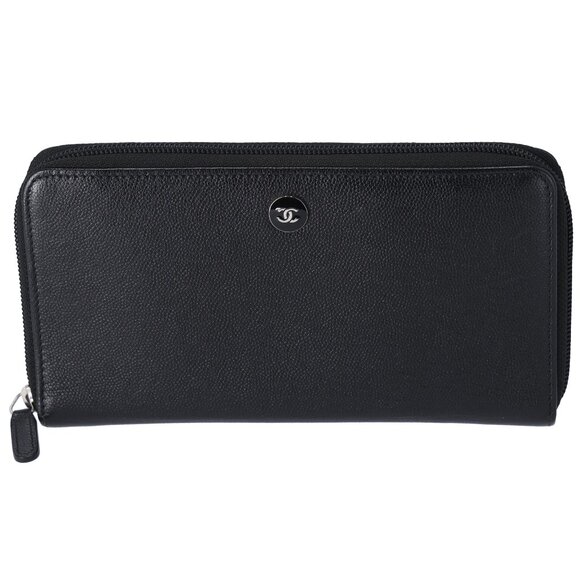 CHANEL Unisex CC Button Business Wallet Black Grained Calfskin - Picture 1 of 7